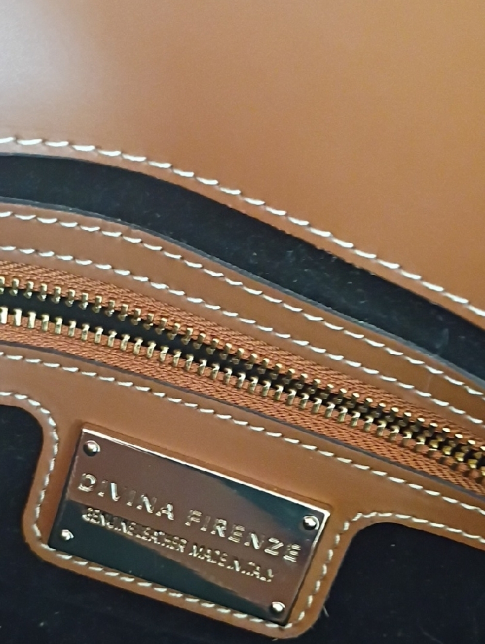 Tan Leather Barrel Shoulder Bag with Gold-Tone Accent - Picture 2 of 9